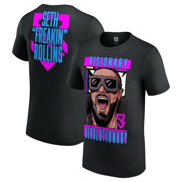 WWE Other - WWE Men's Large Black Seth "Freakin" Rollins Visionary Revolutionary Tee Neon